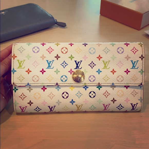 Louis Vuitton White Pink Sarah Takashi Murakami Monogram Multicolore Wallet